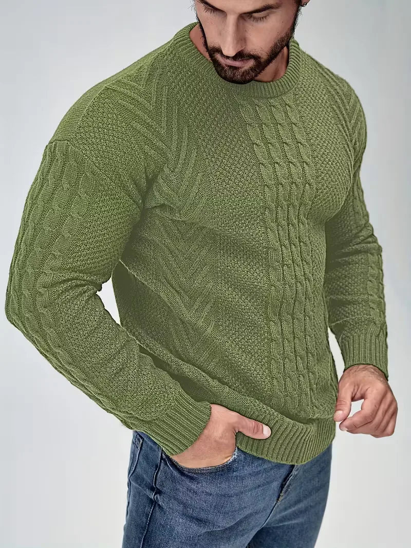 Slim fit crew neck jumper with cable pattern