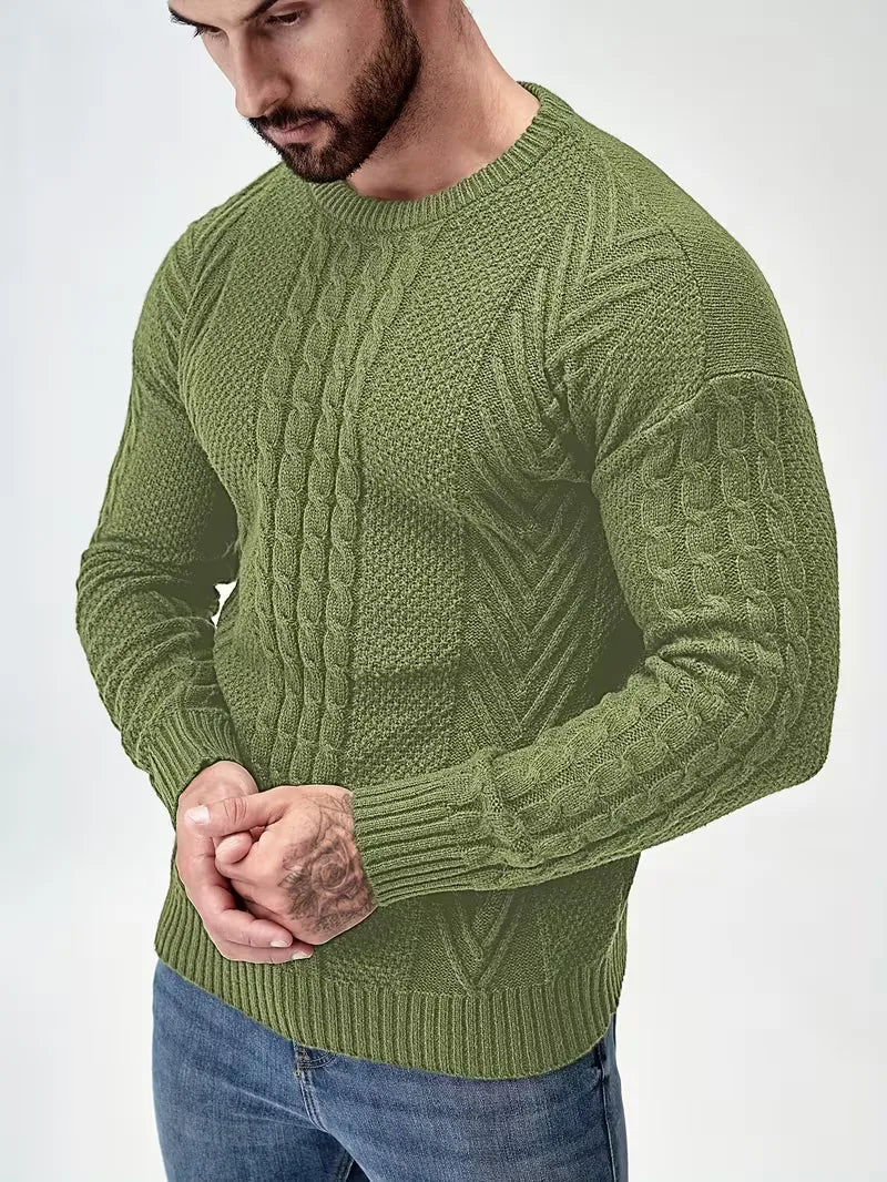 Slim fit crew neck jumper with cable pattern