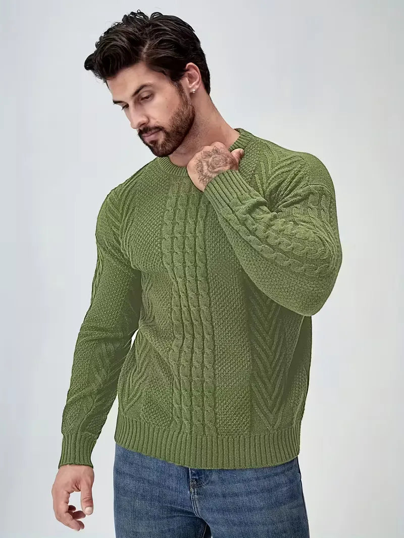 Slim fit crew neck jumper with cable pattern
