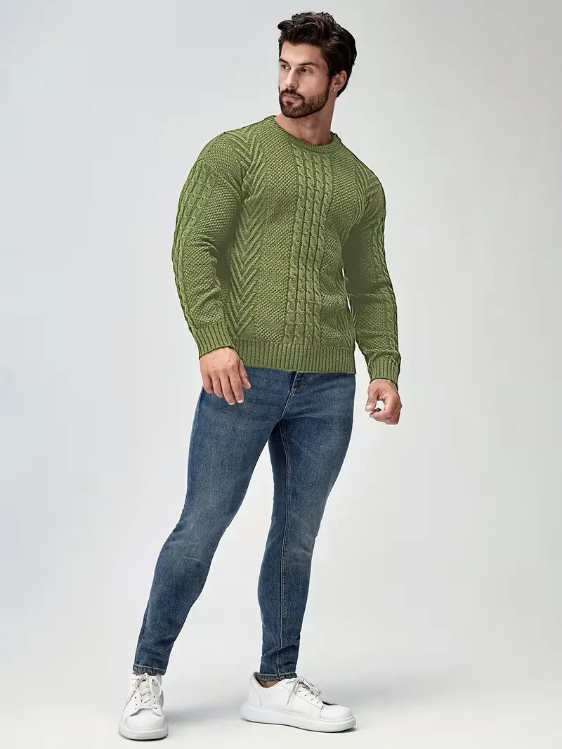Slim fit crew neck jumper with cable pattern