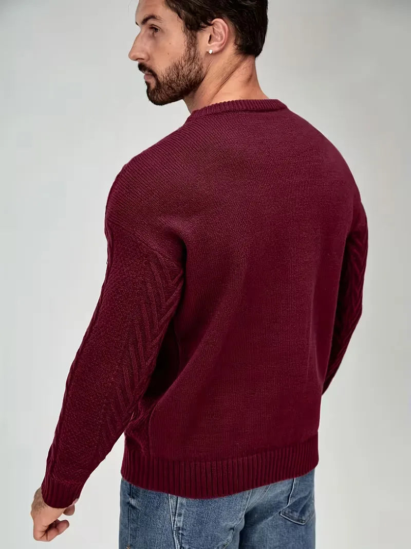 Slim fit crew neck jumper with cable pattern