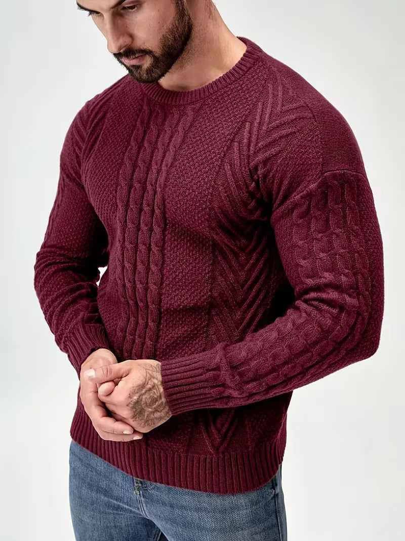 Slim fit crew neck jumper with cable pattern