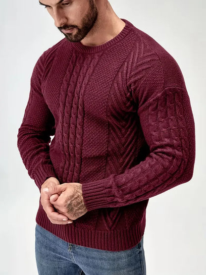 Slim fit crew neck jumper with cable pattern