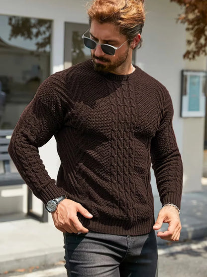 Slim fit crew neck jumper with cable pattern