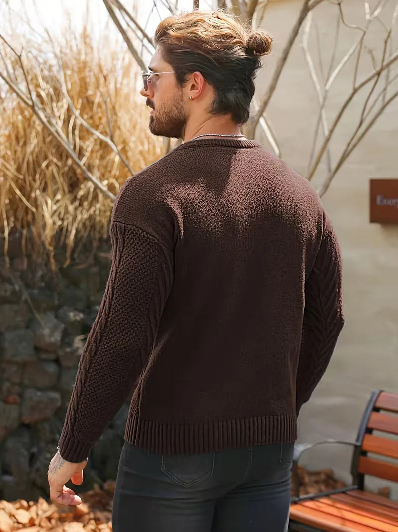 Slim fit crew neck jumper with cable pattern