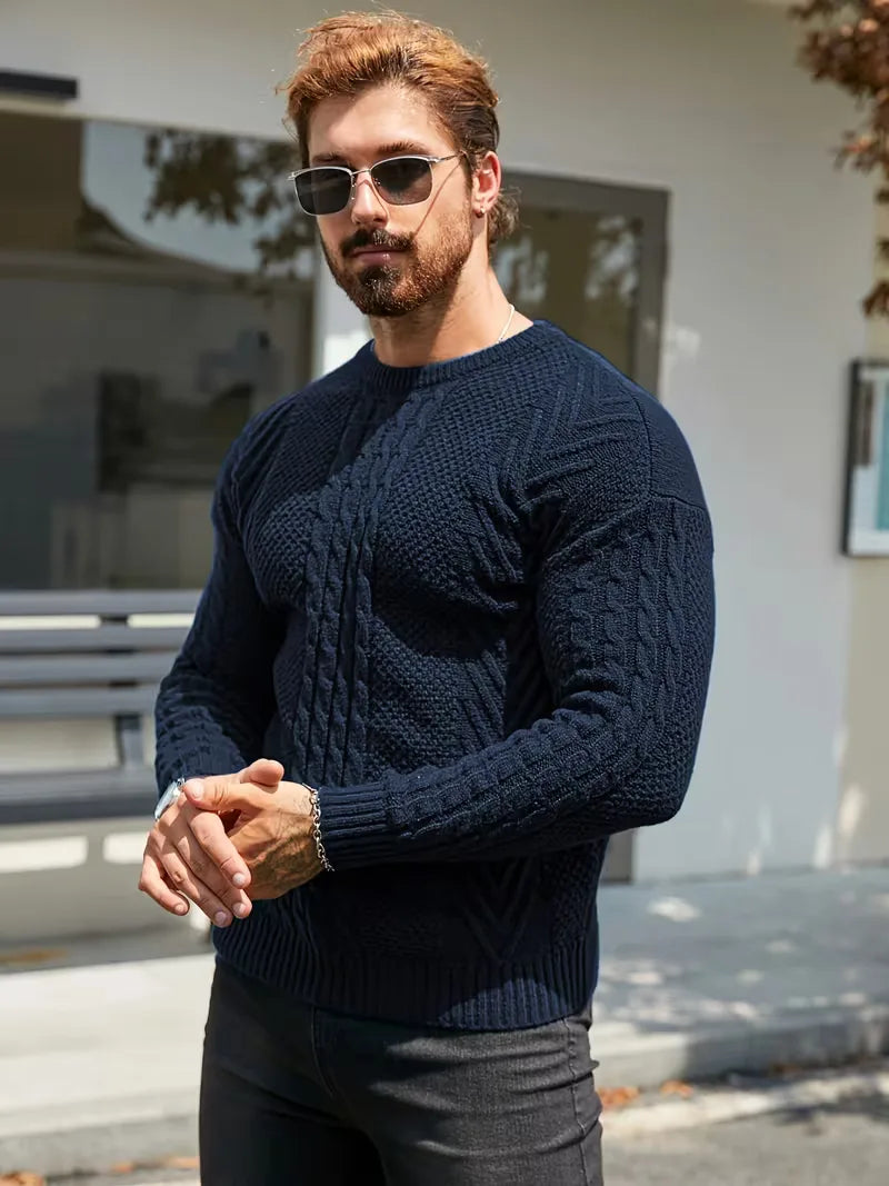 Slim fit crew neck jumper with cable pattern
