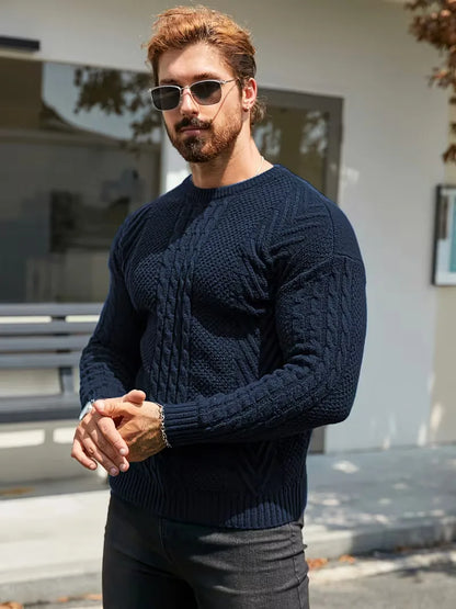 Slim fit crew neck jumper with cable pattern