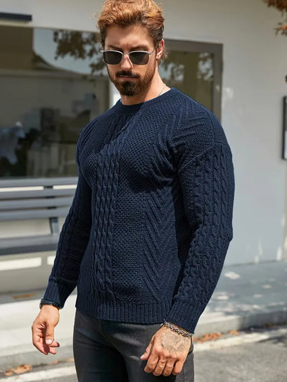 Slim fit crew neck jumper with cable pattern