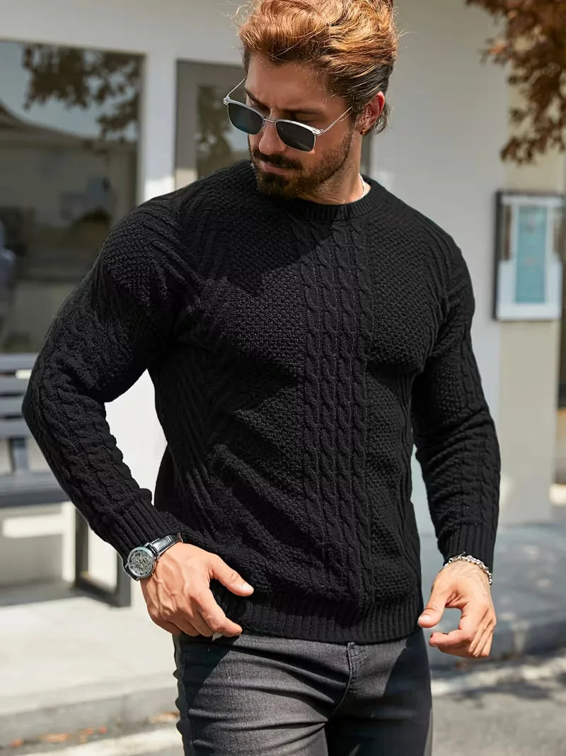 Slim fit crew neck jumper with cable pattern