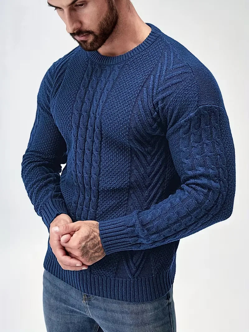 Slim fit crew neck jumper with cable pattern