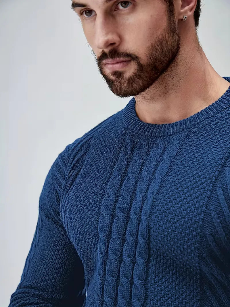 Slim fit crew neck jumper with cable pattern
