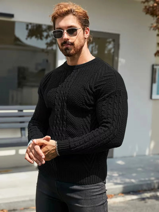 Slim fit crew neck jumper with cable pattern