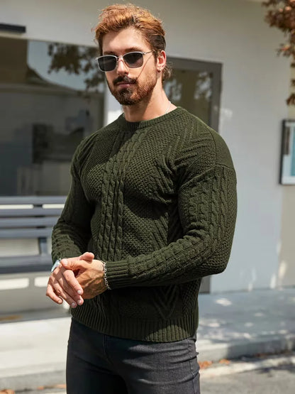 Pull ajusté à col rond avec motif torsadé