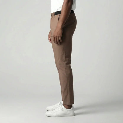 Pantalon slim marron clair extensible avec taille élastique