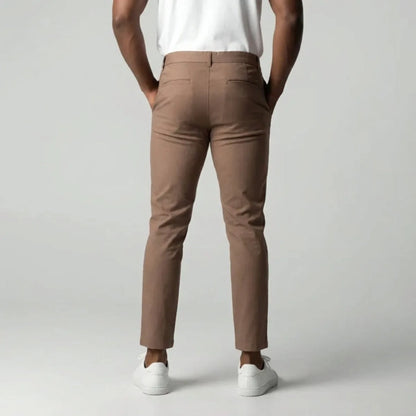 Pantalon slim marron clair extensible avec taille élastique
