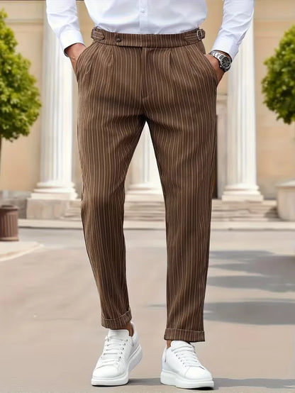 Slim fit trousers with vertical stripes