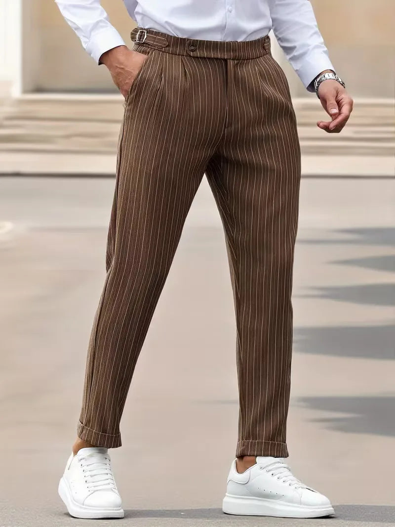Slim fit trousers with vertical stripes