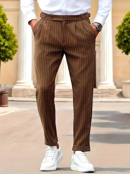 Slim fit trousers with vertical stripes