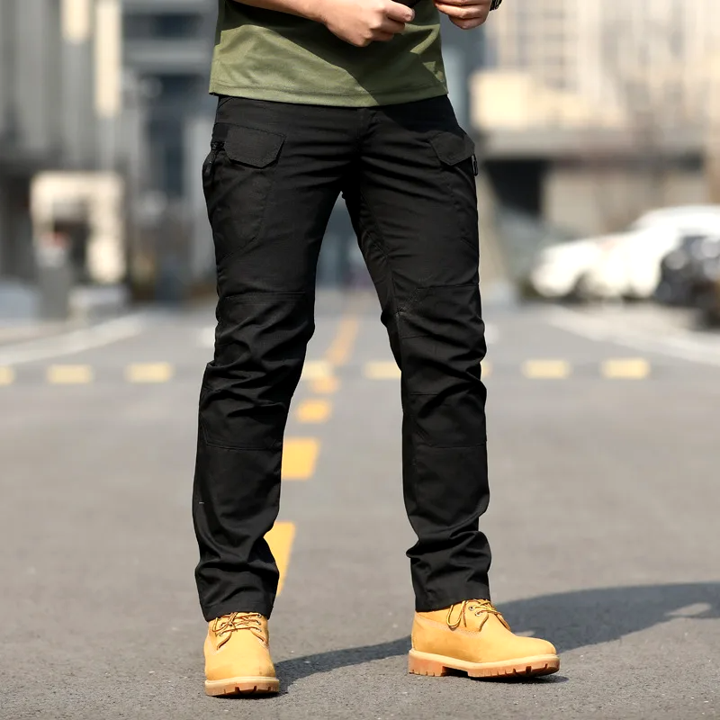 Slim fit work trousers with multiple pockets