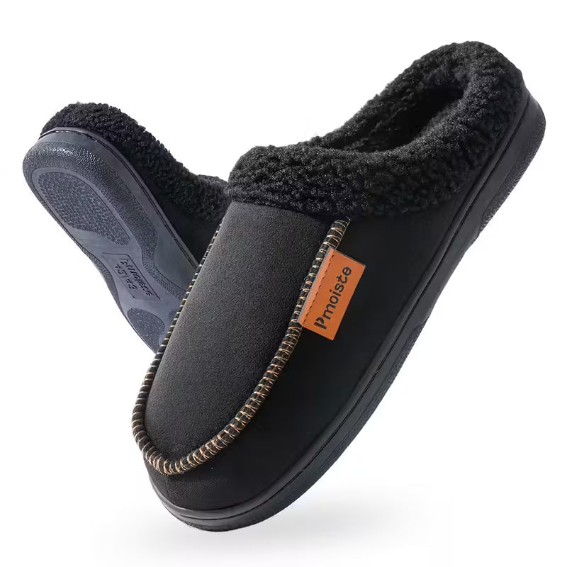 Slip-on slippers with plush trim for comfort