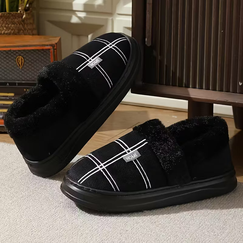 Chaussons à motif à carreaux avec doublure en peluche