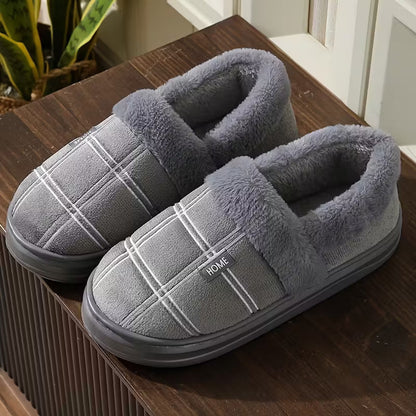 Chaussons à motif à carreaux avec doublure en peluche
