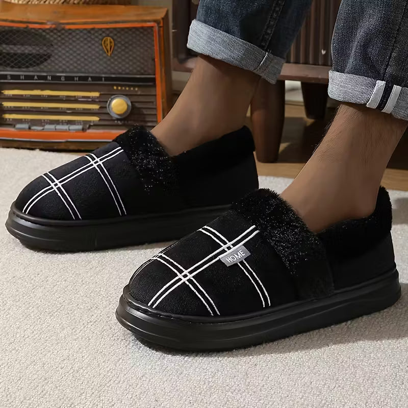 Chaussons à motif à carreaux avec doublure en peluche