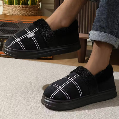 Chaussons à motif à carreaux avec doublure en peluche