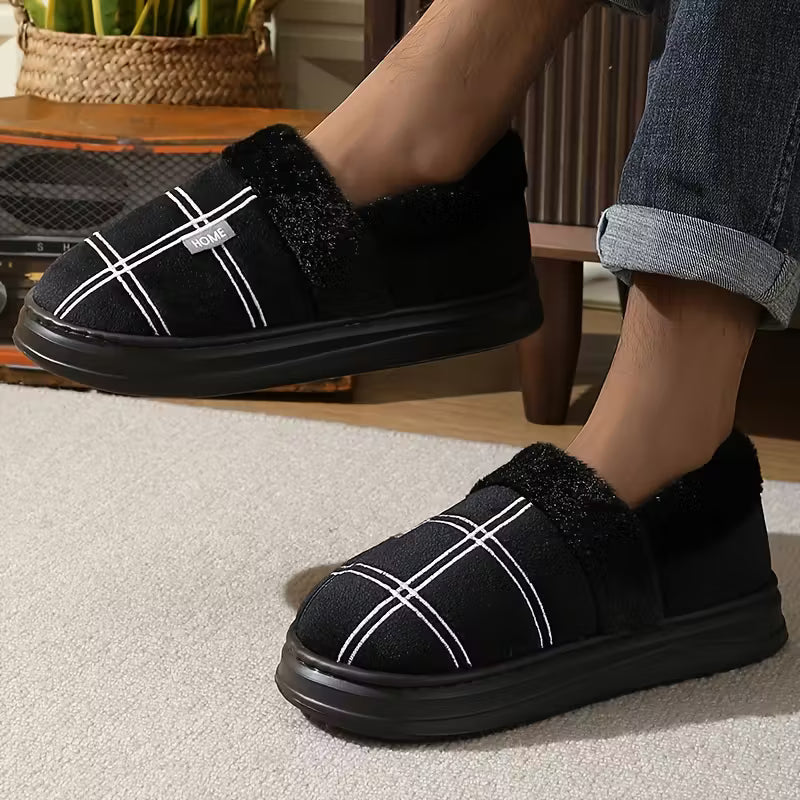Slippers with Checked Pattern and Plush Lining