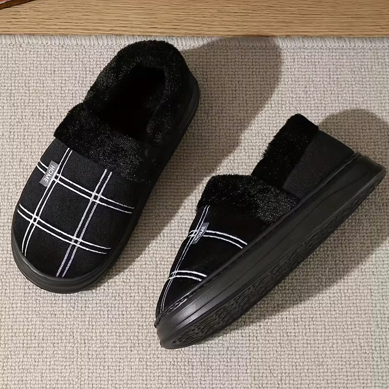 Slippers with Checked Pattern and Plush Lining