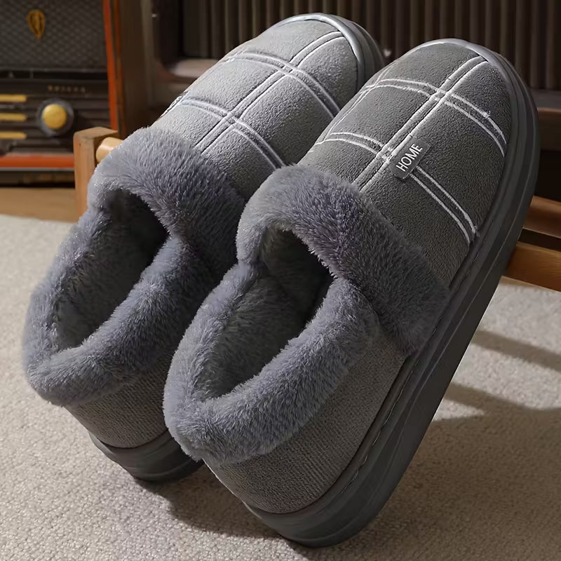 Slippers with Checked Pattern and Plush Lining