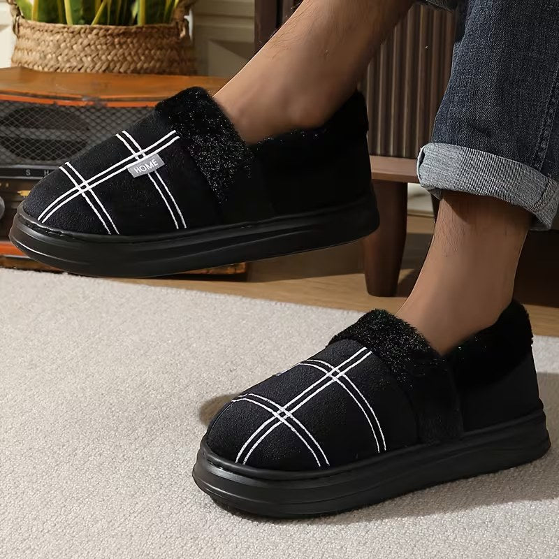 Slippers with check pattern and plush lining