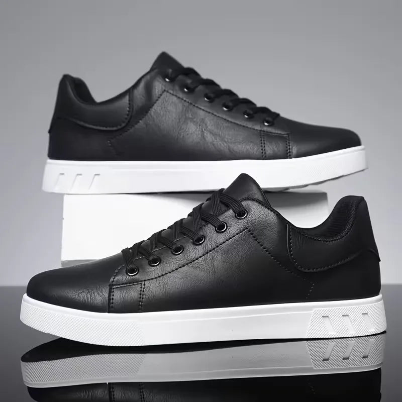 Faux Leather Sneakers with Lace-Up Closure