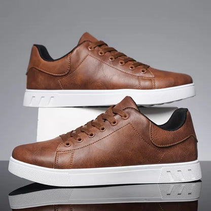 Faux Leather Sneakers with Lace-Up Closure