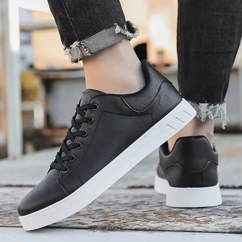 Faux Leather Sneakers with Lace-Up Closure