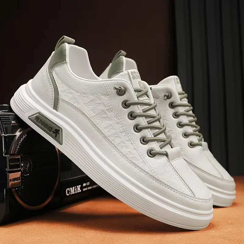 Sneakers with Synthetic Leather and Elevated Rubber Sole