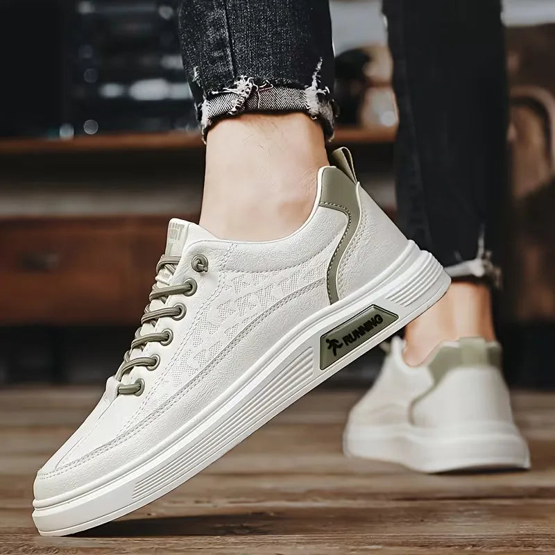 Sneakers with Synthetic Leather and Elevated Rubber Sole