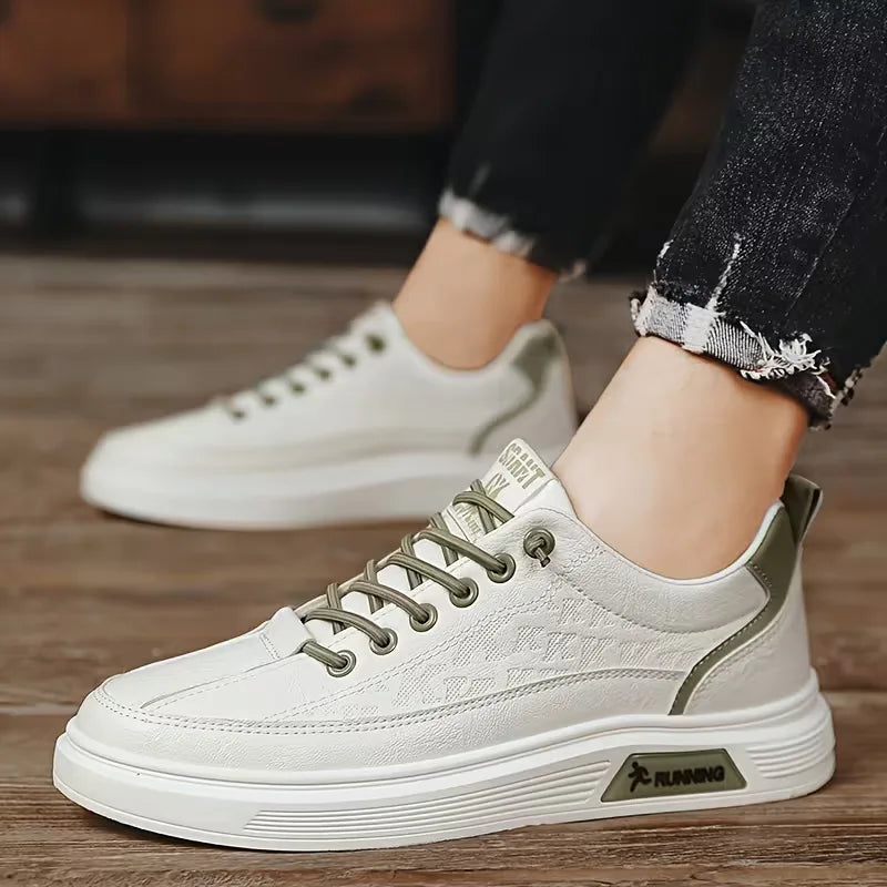 Sneakers with Synthetic Leather and Elevated Rubber Sole