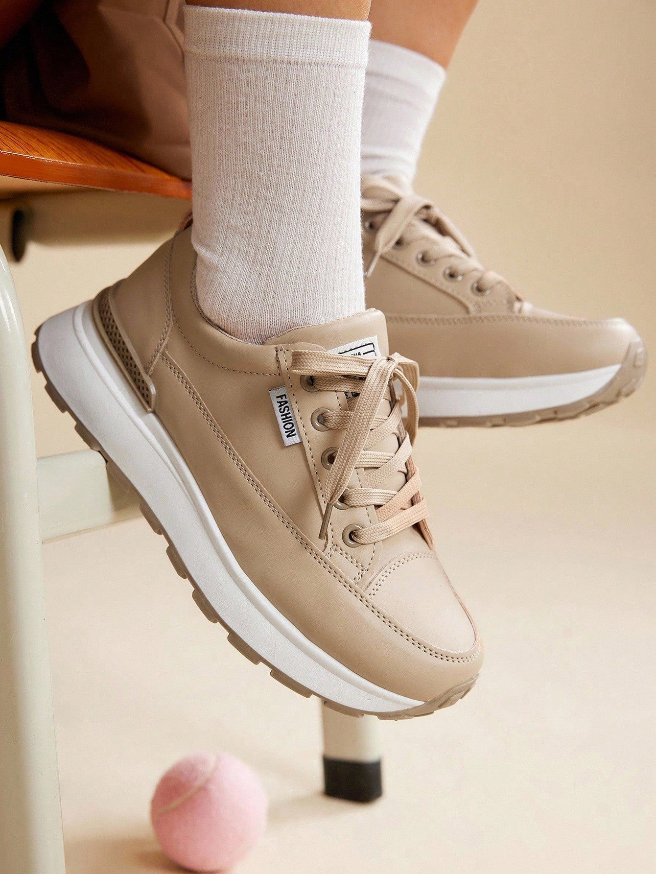 Sneakers with Thick Sole and Mesh Upper