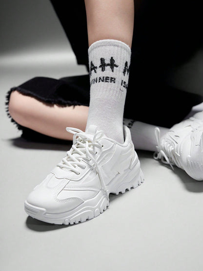 Sneakers with Thick Sole and Mesh Upper