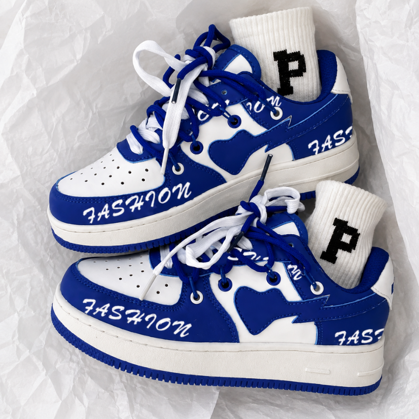 Ladies' Low Sneakers with Contrast Detail and Lace-Up Closure