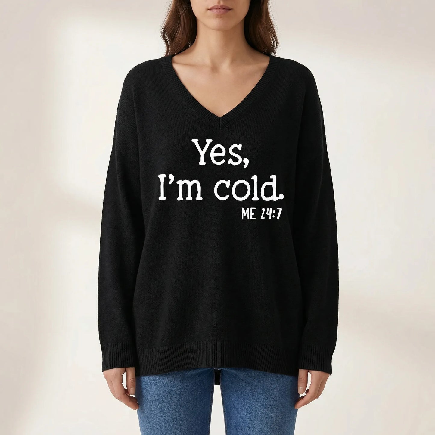 Oversize-Pullover mit V-Ausschnitt für Damen