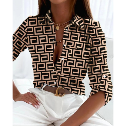 Sofie | Elegant women's blouse in a business style with a lined print