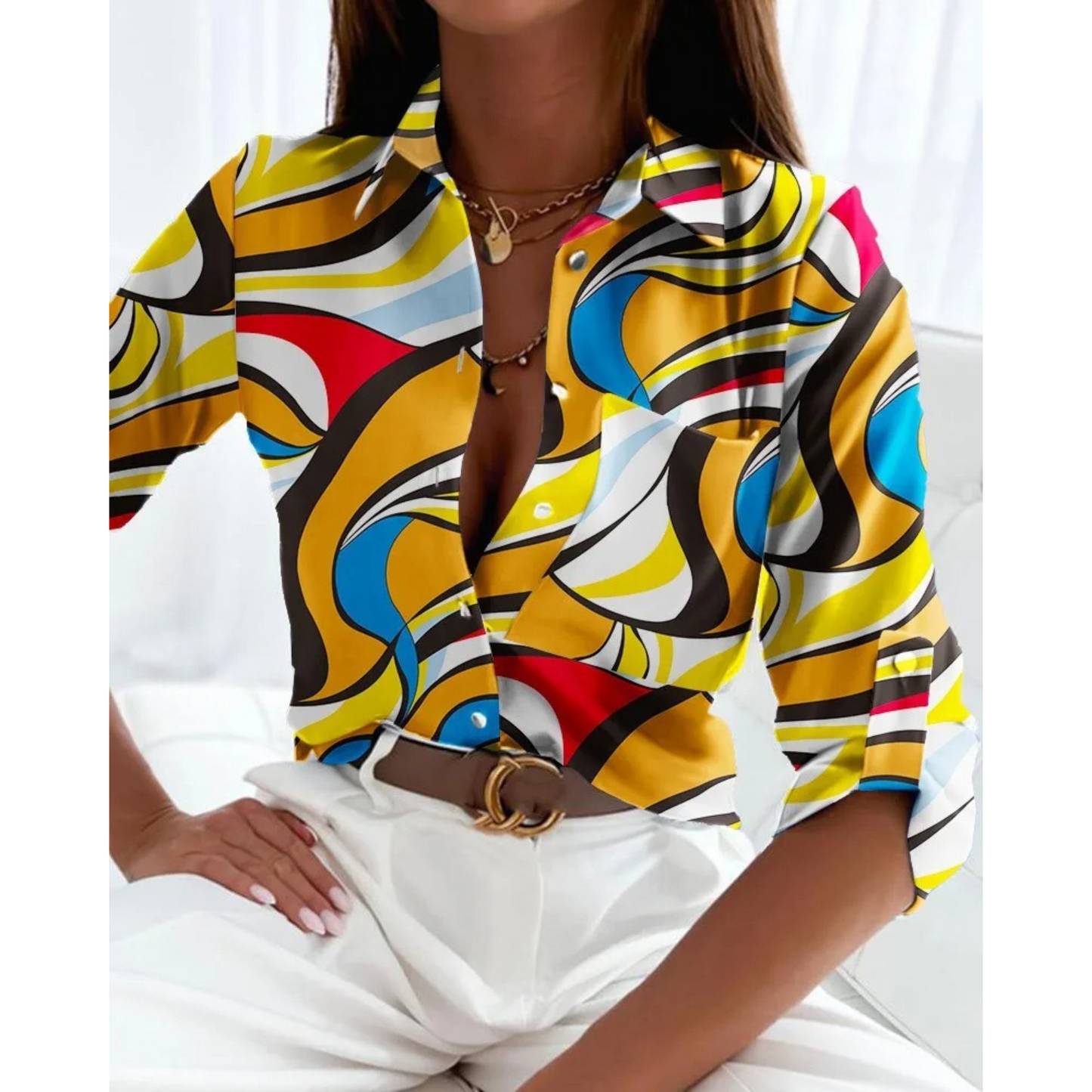 Sofie | Elegant women's blouse in a business style with a lined print