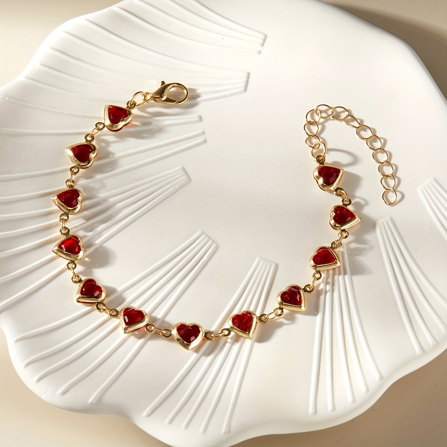 Sophie | Elegant Red Heart Charm Bracelet