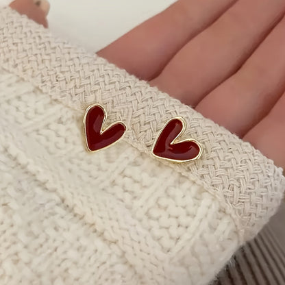 Sophie | Elegant Red Heart Stud Earrings