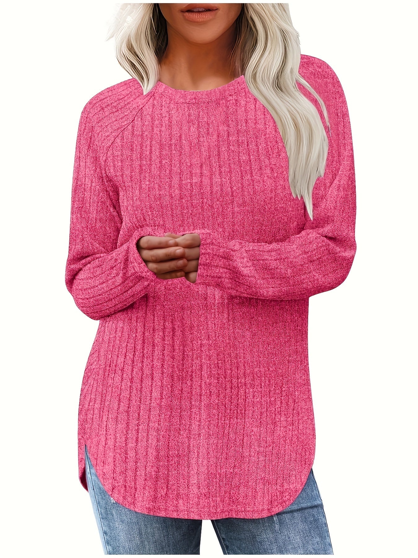 Sophie | Plain Colour Ribbed Long Sleeve T-Shirt