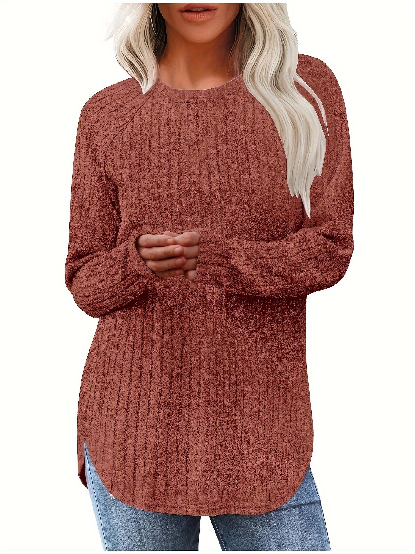 Sophie | Plain Colour Ribbed Long Sleeve T-Shirt