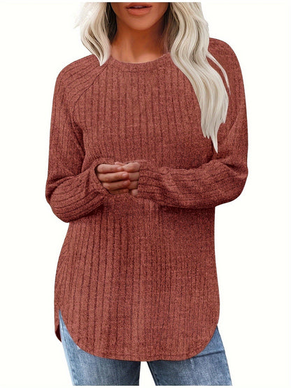 Sophie | Plain Colour Ribbed Long Sleeve T-Shirt