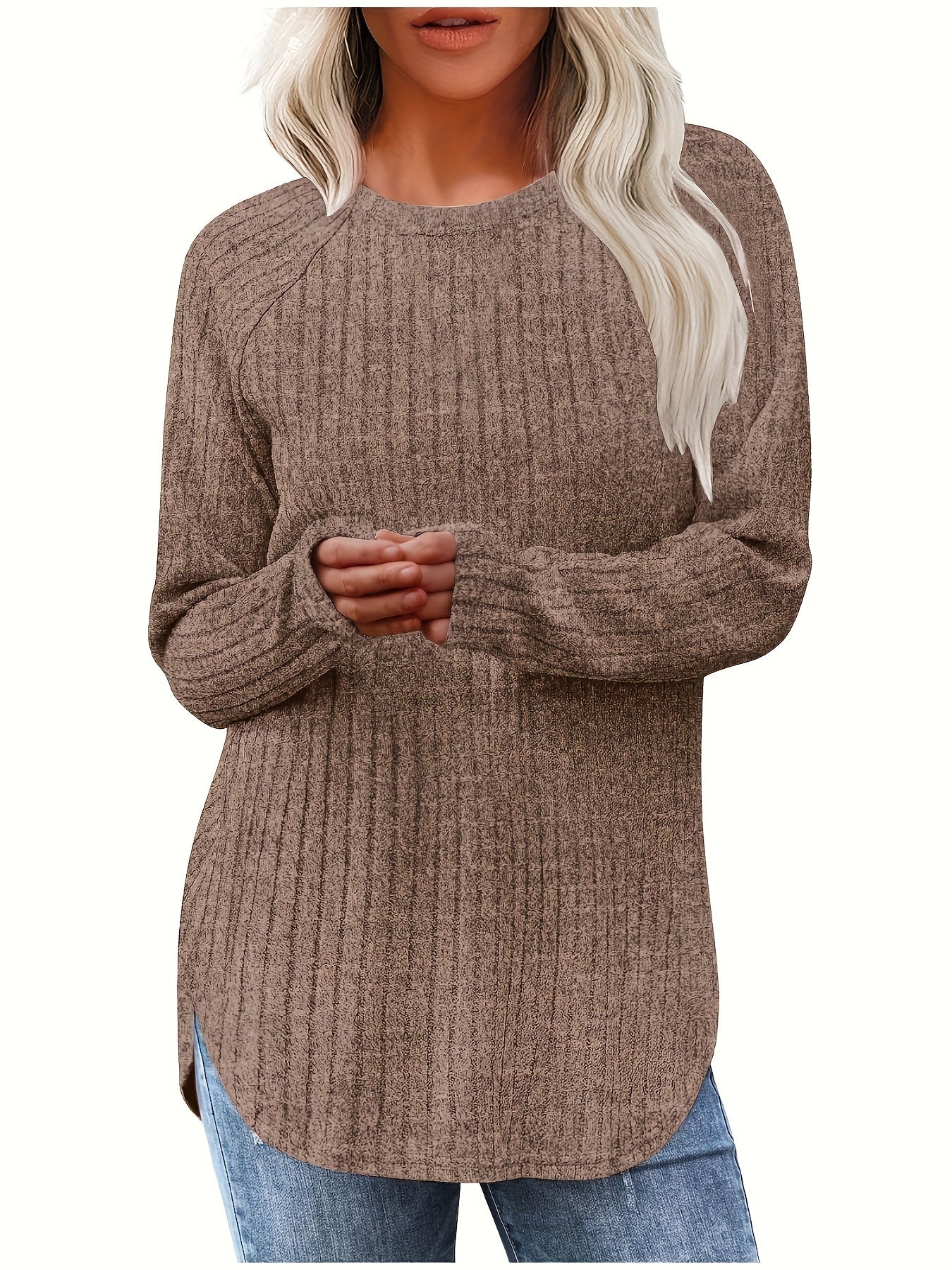 Sophie | Plain Colour Ribbed Long Sleeve T-Shirt